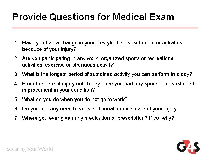 Provide Questions for Medical Exam 1. Have you had a change in your lifestyle, Provide Questions for Medical Exam 1. Have you had a change in your lifestyle,