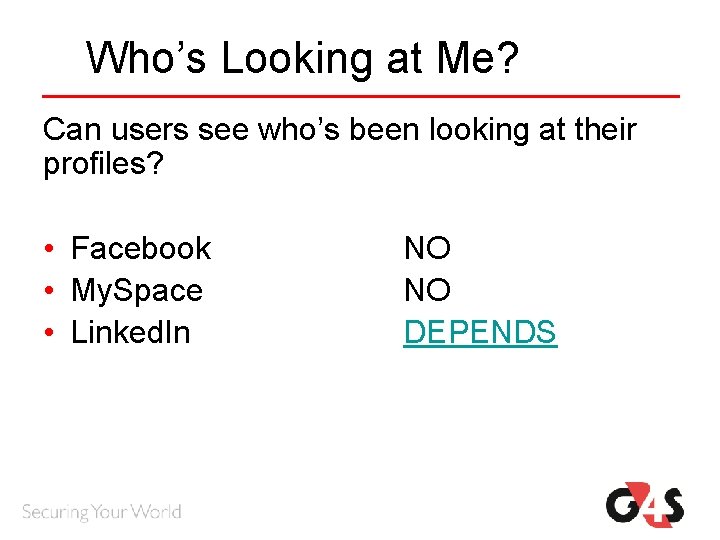 Who’s Looking at Me? Can users see who’s been looking at their profiles? • Who’s Looking at Me? Can users see who’s been looking at their profiles? •