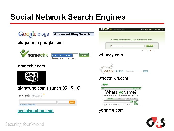 Social Network Search Engines blogsearch. google. com whoozy. com namechk. com whostalkin. com slangwho. Social Network Search Engines blogsearch. google. com whoozy. com namechk. com whostalkin. com slangwho.