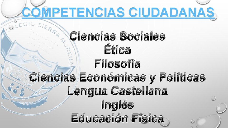 COMPETENCIAS CIUDADANAS Ciencias Sociales Ética Filosofía Ciencias Económicas y Políticas Lengua Castellana Inglés Educación