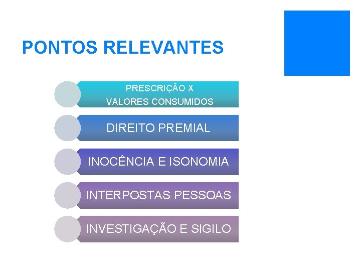 PONTOS RELEVANTES PRESCRIÇÃO X VALORES CONSUMIDOS DIREITO PREMIAL INOCÊNCIA E ISONOMIA INTERPOSTAS PESSOAS INVESTIGAÇÃO