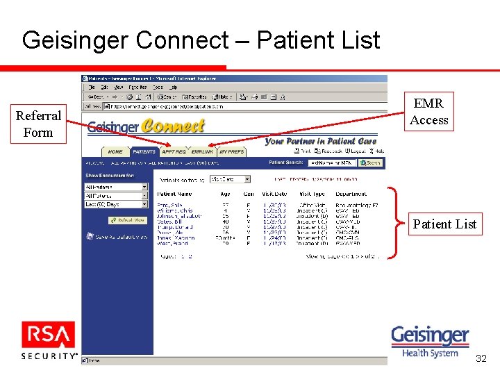 Geisinger Connect – Patient List Referral Form EMR Access Patient List 32 