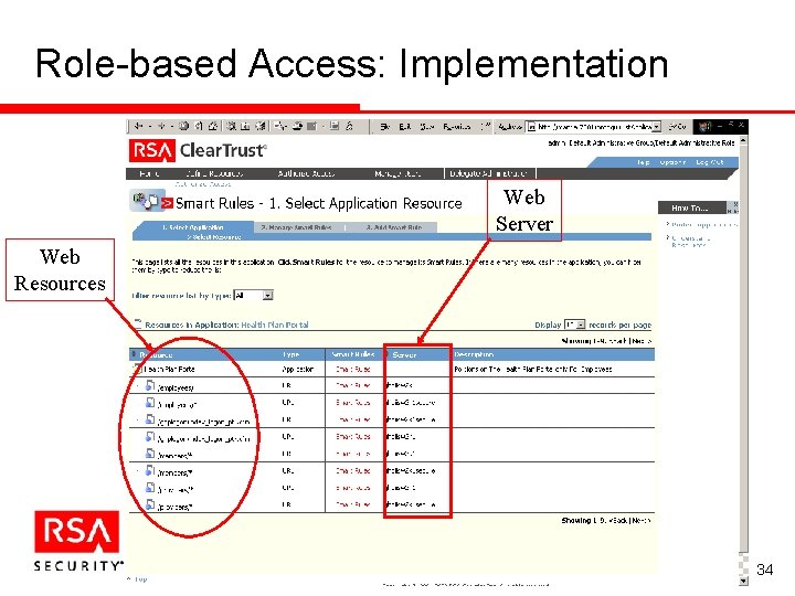 Role-based Access: Implementation Web Server Web Resources 34 