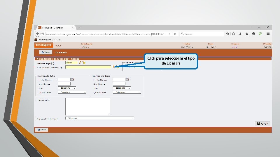 Click para seleccionar el tipo de Licencia 