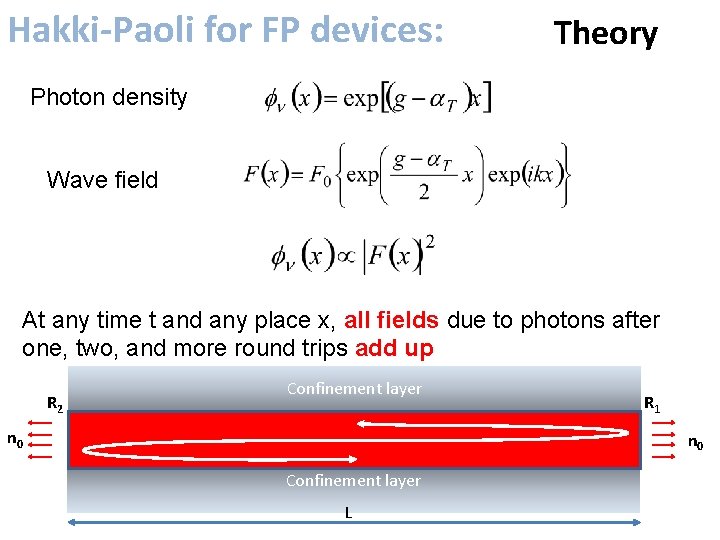 Hakki-Paoli for FP devices: Theory Photon density Wave field At any time t and