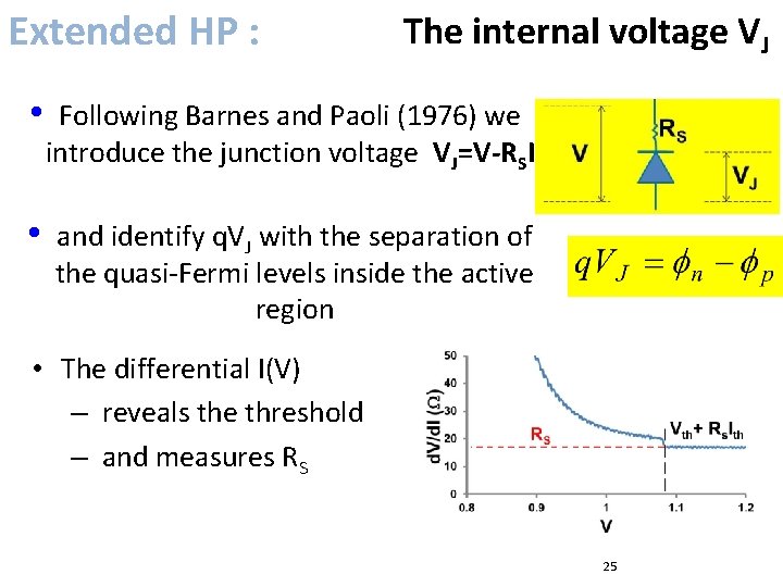 Extended HP : The internal voltage VJ • Following Barnes and Paoli (1976) we