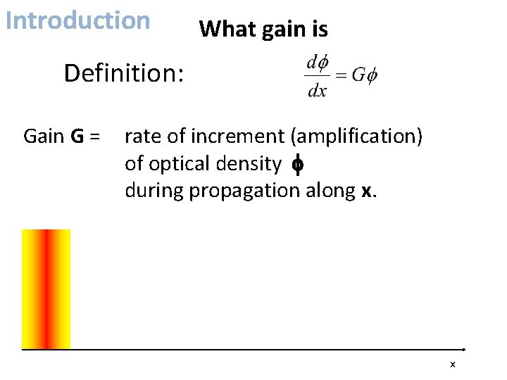 Introduction What gain is Definition: Gain G = rate of increment (amplification) of optical