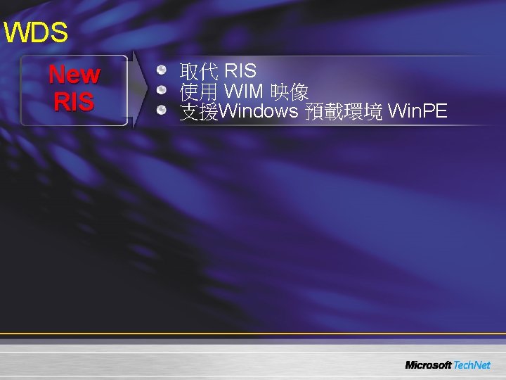 WDS New RIS 取代 RIS 使用 WIM 映像 支援Windows 預載環境 Win. PE 