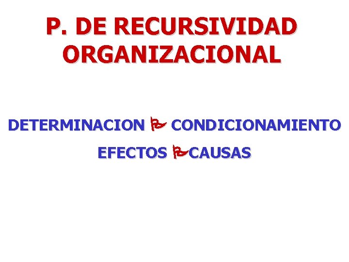 P. DE RECURSIVIDAD ORGANIZACIONAL DETERMINACION CONDICIONAMIENTO EFECTOS CAUSAS 