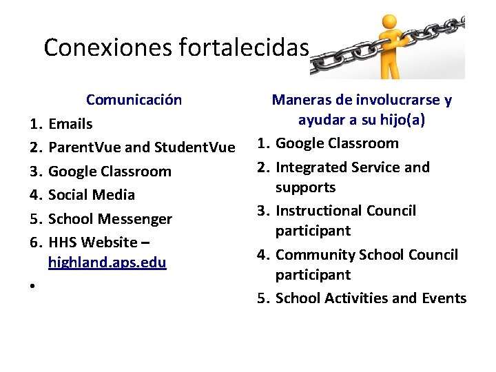  Conexiones fortalecidas 1. 2. 3. 4. 5. 6. • Comunicación Emails Parent. Vue