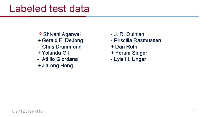 Labeled test data ? Shivani Agarwal + Gerald F. De. Jong - Chris Drummond