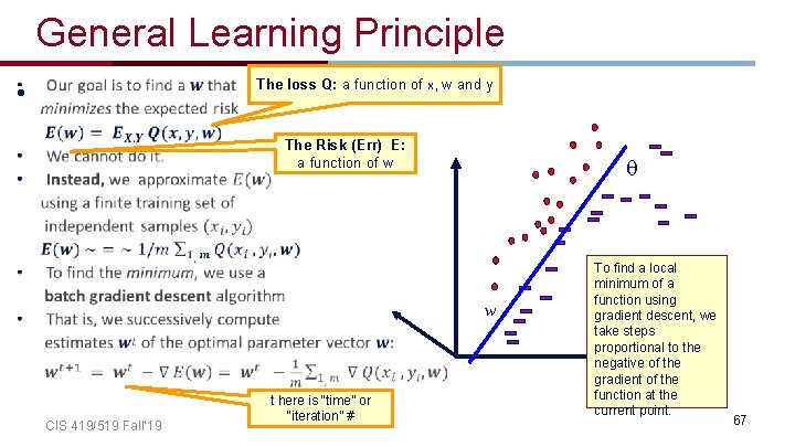General Learning Principle • The loss Q: a function of x, w and y