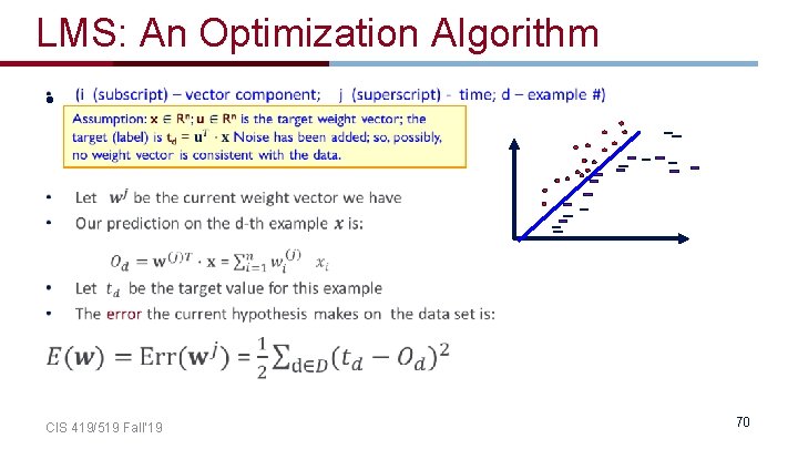 LMS: An Optimization Algorithm • CIS 419/519 Fall’ 19 70 