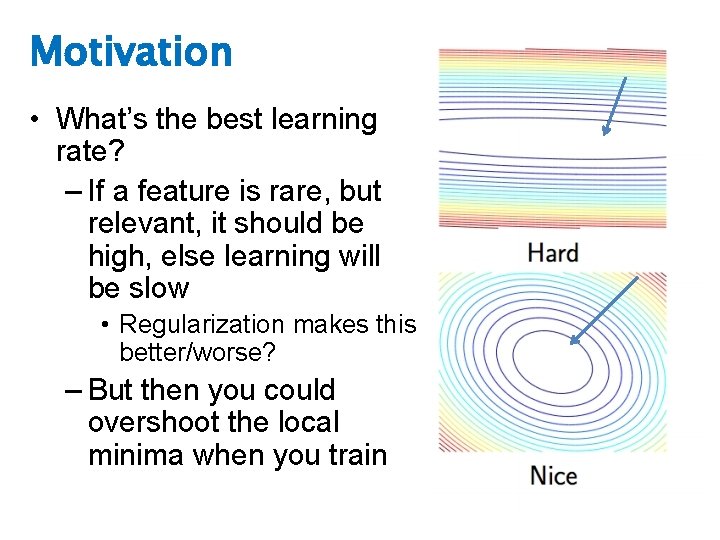 Motivation • What’s the best learning rate? – If a feature is rare, but