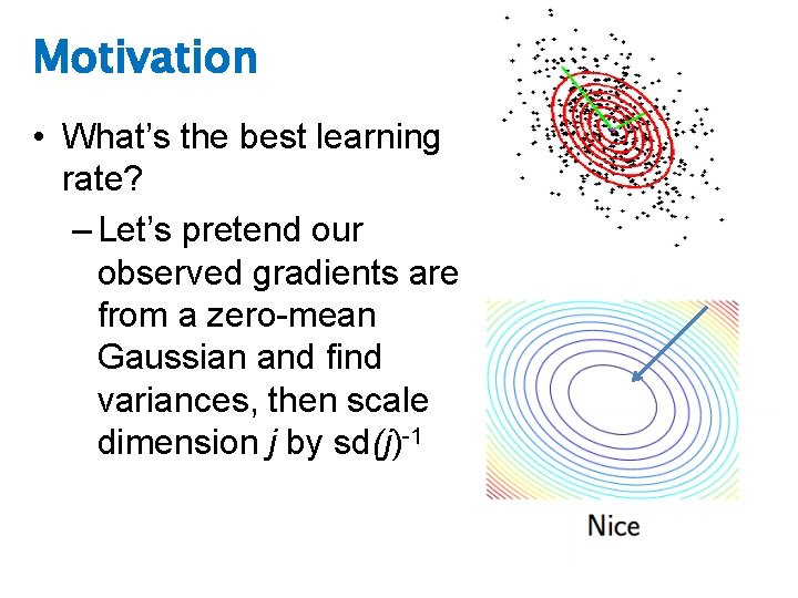 Motivation • What’s the best learning rate? – Let’s pretend our observed gradients are