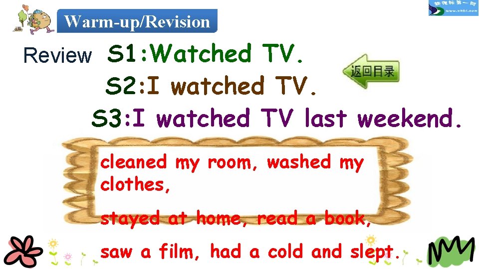 Warm-up/Revision Review S 1: Watched TV. S 2: I watched TV. S 3: I