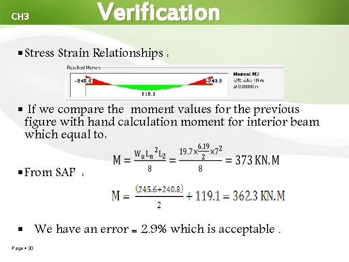 CH 3 Verification Stress Strain Relationships : If we compare the moment values for