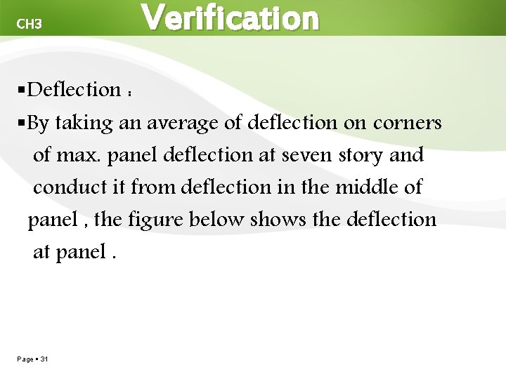 CH 3 Verification Deflection : By taking an average of deflection on corners of