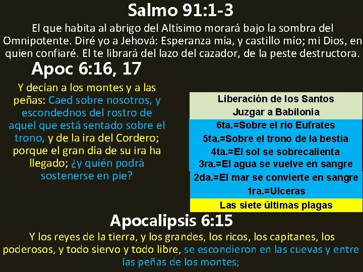 Salmo 91: 1 -3 El que habita al abrigo del Altísimo morará bajo la