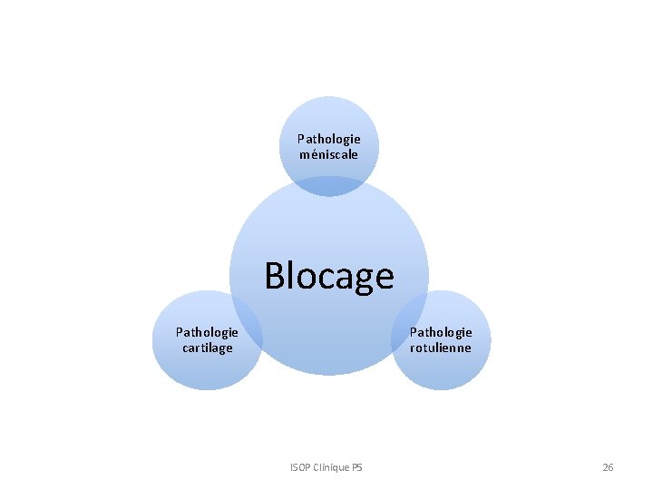 Pathologie méniscale Blocage Pathologie cartilage Pathologie rotulienne ISOP Clinique P 5 26 