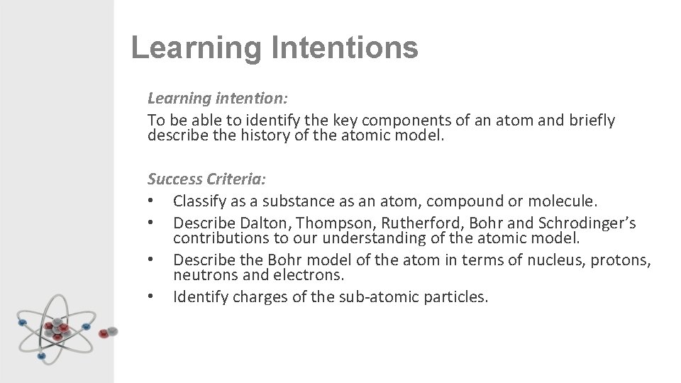 Learning Intentions Learning intention: To be able to identify the key components of an