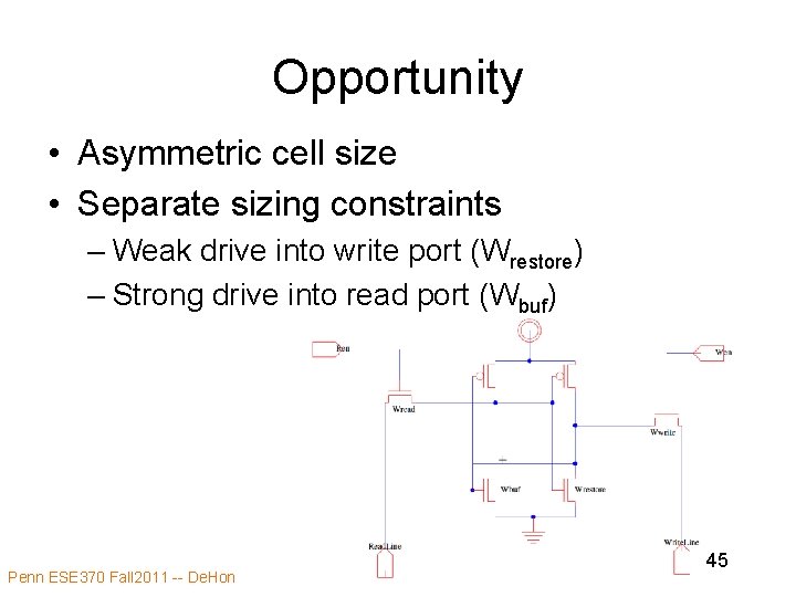 Opportunity • Asymmetric cell size • Separate sizing constraints – Weak drive into write Opportunity • Asymmetric cell size • Separate sizing constraints – Weak drive into write