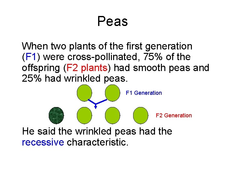 Peas When two plants of the first generation (F 1) were cross-pollinated, 75% of