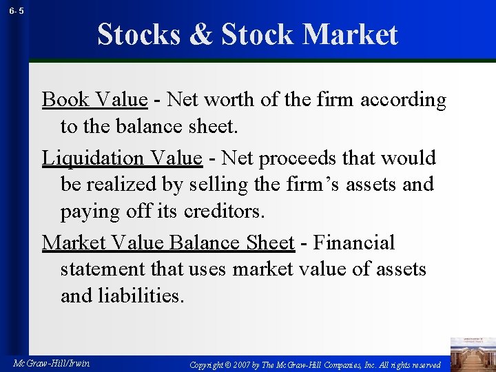 6 - 5 Stocks & Stock Market Book Value - Net worth of the