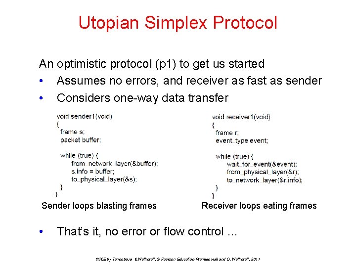 Utopian Simplex Protocol An optimistic protocol (p 1) to get us started • Assumes