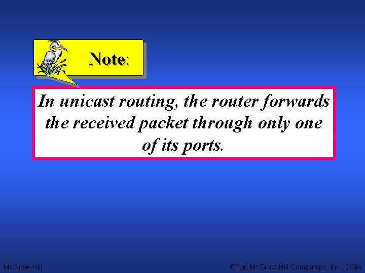 Note: In unicast routing, the router forwards the received packet through only one of