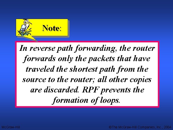 Note: In reverse path forwarding, the router forwards only the packets that have traveled