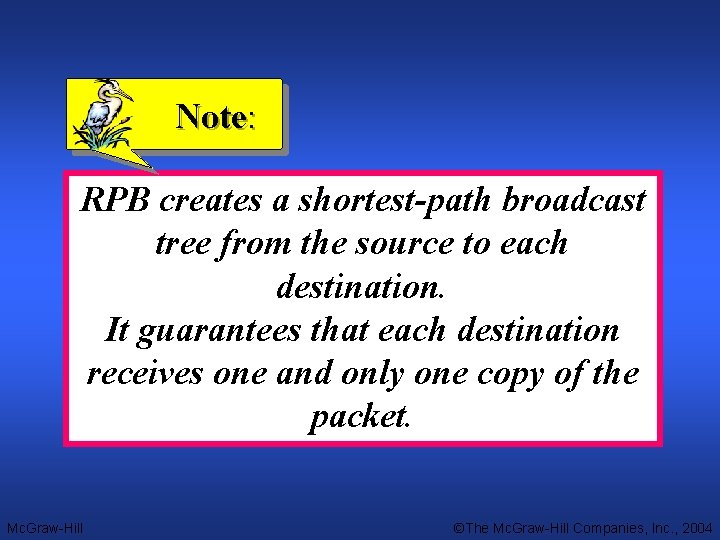Note: RPB creates a shortest-path broadcast tree from the source to each destination. It