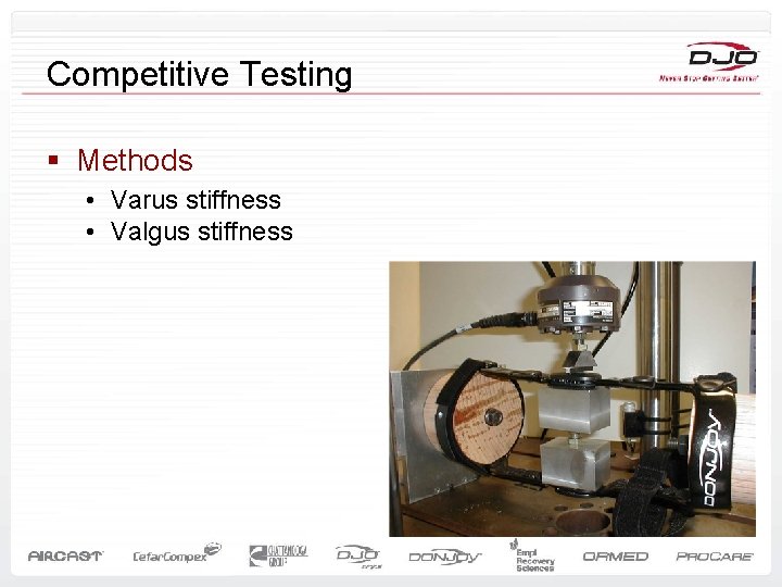 Competitive Testing § Methods • Varus stiffness • Valgus stiffness 