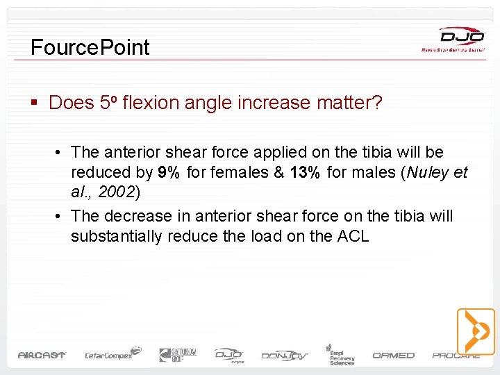 Fource. Point § Does 5 o flexion angle increase matter? • The anterior shear