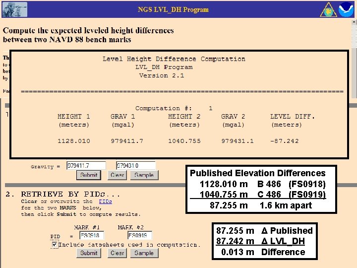 Published Elevation Differences 1128. 010 m B 486 (FS 0918) 1040. 755 m C