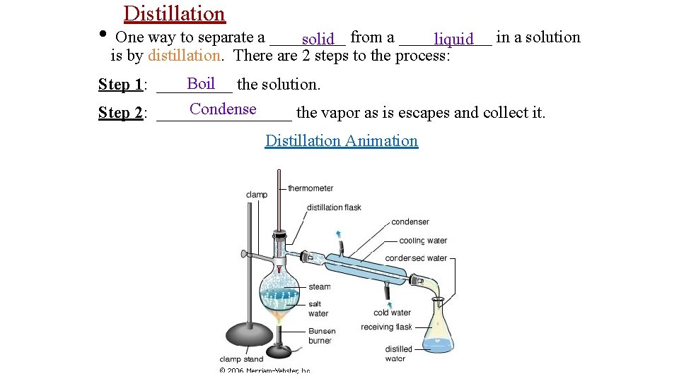  • Distillation One way to separate a _____ solid from a ______ liquid