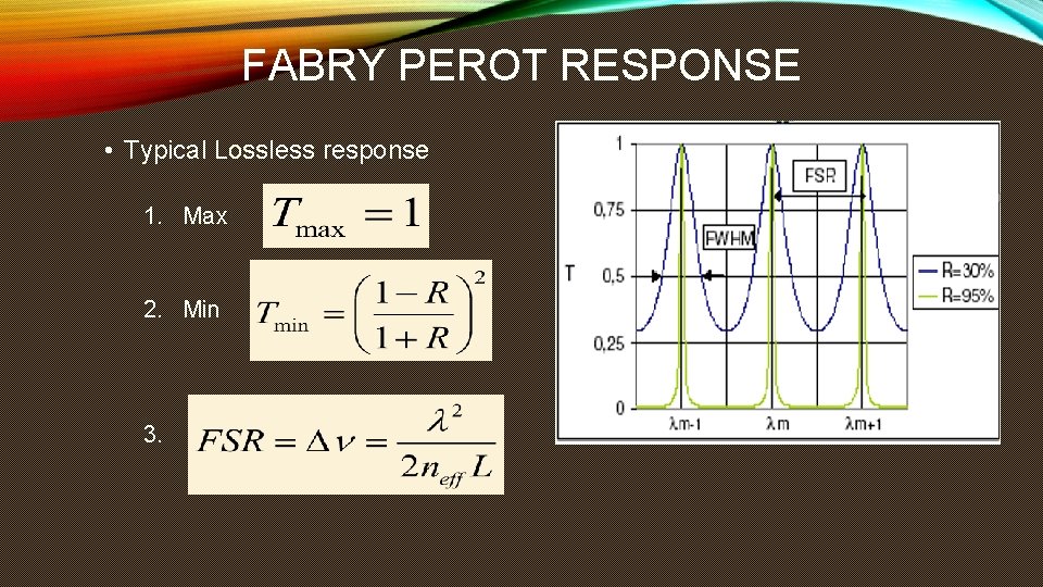 FABRY PEROT RESPONSE • Typical Lossless response 1. Max 2. Min 3. 