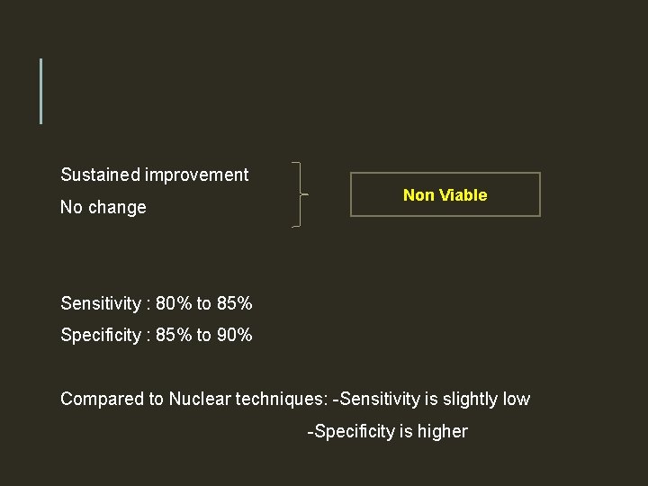 Sustained improvement No change Non Viable Sensitivity : 80% to 85% Specificity : 85%