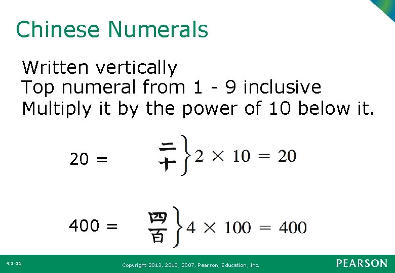 Chinese Numerals Written vertically Top numeral from 1 - 9 inclusive Multiply it by