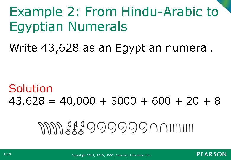 Example 2: From Hindu-Arabic to Egyptian Numerals Write 43, 628 as an Egyptian numeral.