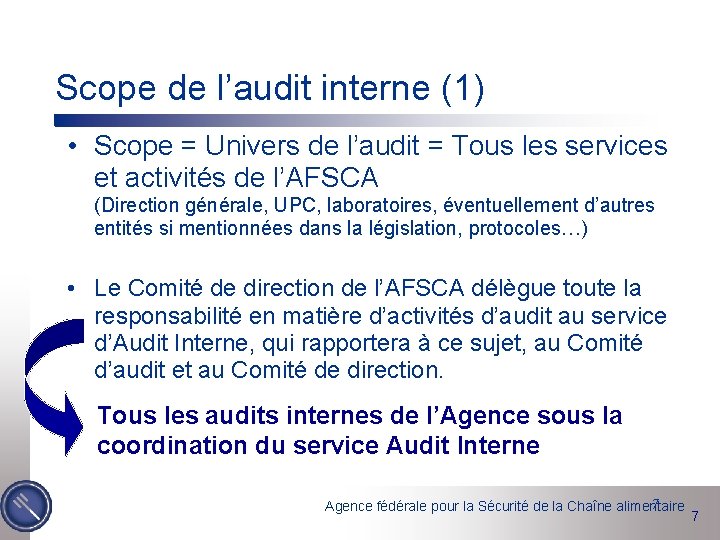 Scope de l’audit interne (1) • Scope = Univers de l’audit = Tous les