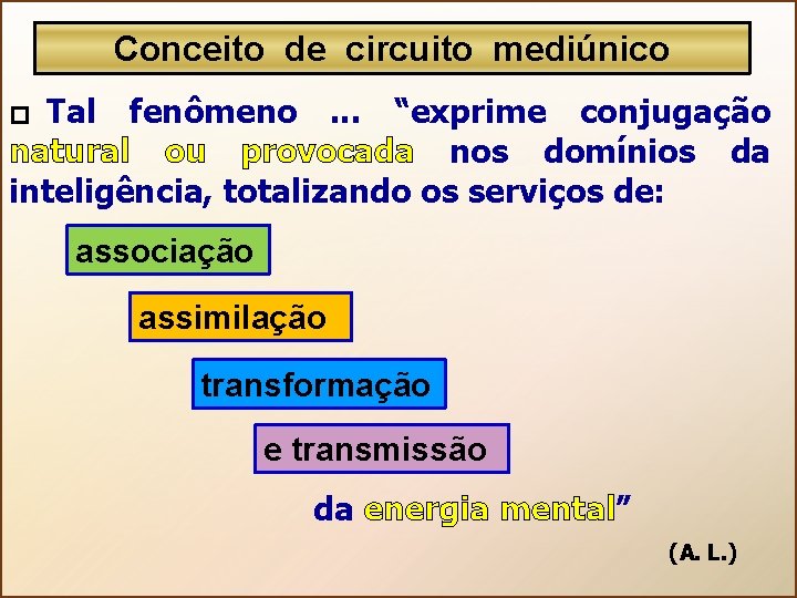 Conceito de circuito mediúnico Tal fenômeno . . . “exprime conjugação natural ou provocada