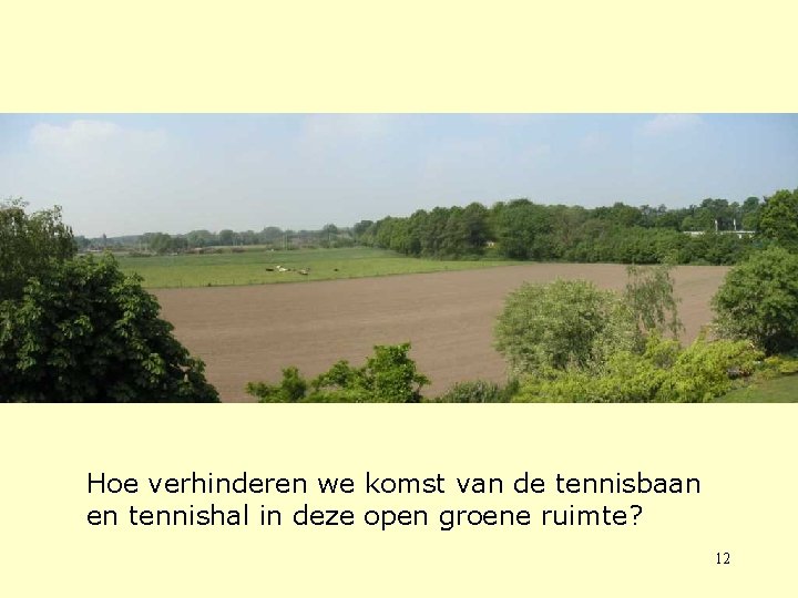 Hoe verhinderen we komst van de tennisbaan en tennishal in deze open groene ruimte? Hoe verhinderen we komst van de tennisbaan en tennishal in deze open groene ruimte?
