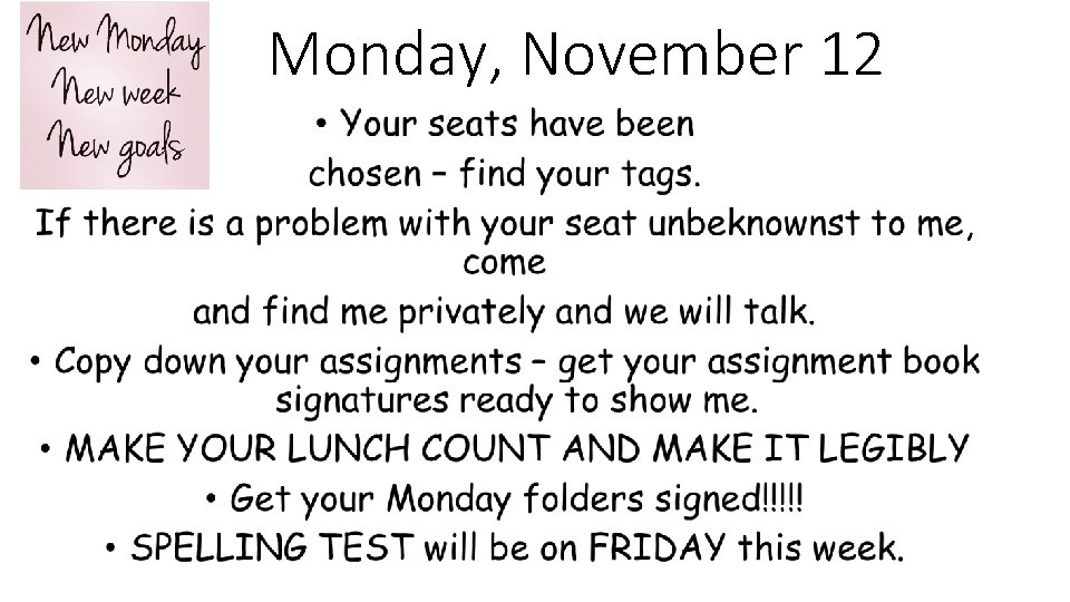 Monday, November 12 
