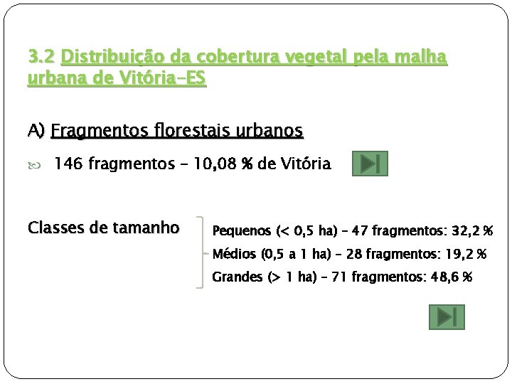3. 2 Distribuição da cobertura vegetal pela malha urbana de Vitória-ES A) Fragmentos florestais