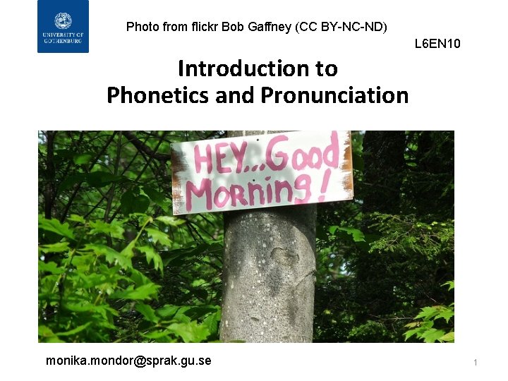 Photo from flickr Bob Gaffney (CC BY-NC-ND) L 6 EN 10 Introduction to Phonetics