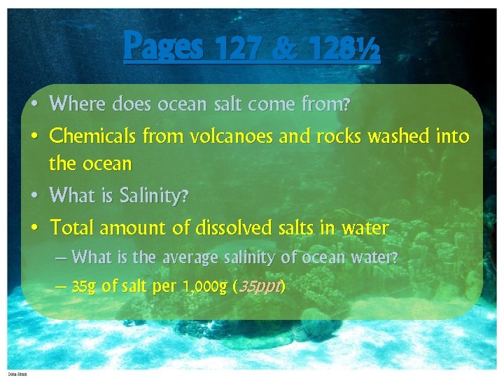 Pages 127 & 128½ • Where does ocean salt come from? • Chemicals from