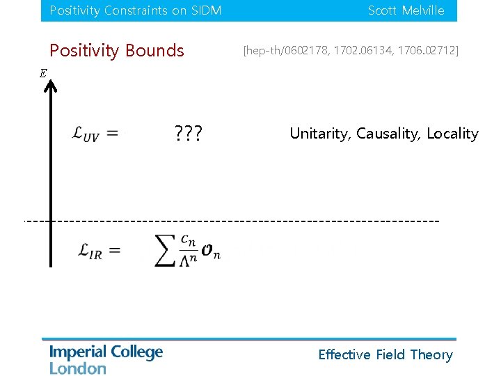 Positivity Constraints on SIDM Positivity Bounds Scott Melville [hep-th/0602178, 1702. 06134, 1706. 02712] E