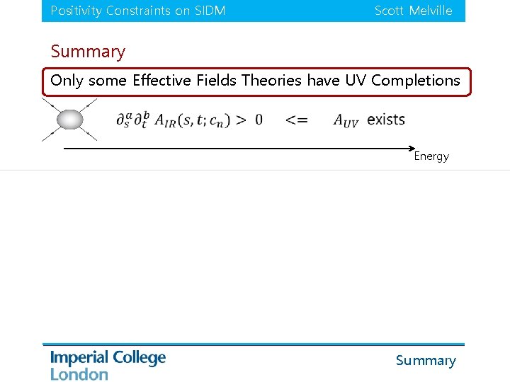 Positivity Constraints on SIDM Scott Melville Summary Only some Effective Fields Theories have UV