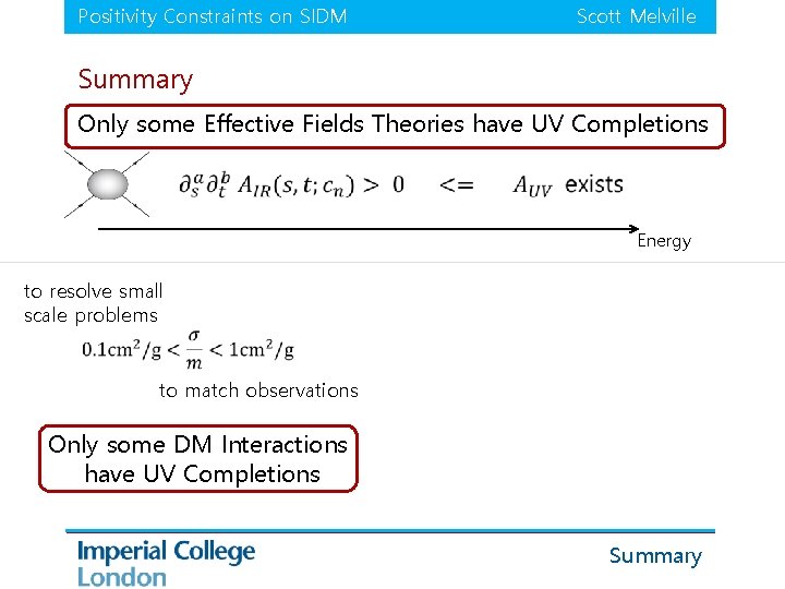 Positivity Constraints on SIDM Scott Melville Summary Only some Effective Fields Theories have UV